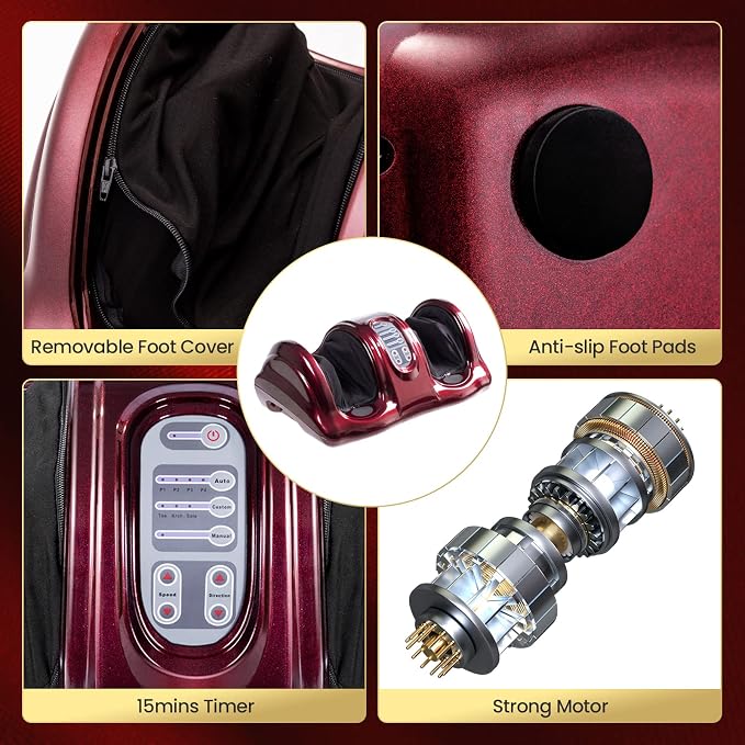 WELLHUT Foot Massager Machine Shiatsu Foot and Calf Massager for Ankle, Calf Leg Arm, Shiatsu Kneading Rolling, Feet Massager Machine, Gifts for Men and Women, Burgundy - Image 5