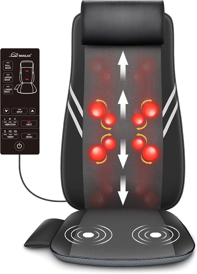 Snailax Back Massager with Heat,Shiatsu Massage Seat Cushion,8 Flexible Nodes Massage for Full Back Massage Chair Pad,Chair Massager for Office,Home Use by Snailax