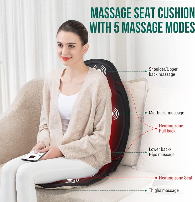 Snailax Vibration Massage Seat Cushion with Heat, Back Massager, Massage Chair Pad with 6 Vibrating Motors and 2 Heat Levels, Chair Massager for Home Office Use(Black) - Image 2