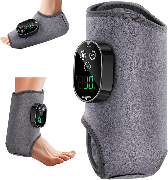 Foot Massager for Neuropathy Plantar Fasciitis Pain Relief, Cordless Heated Vibrating Wrap-Around Ankle Feet Massager,3 Modes,6 Heat Levels,Adjustable Timer,Portable for Home Travel (Gray) by Unknown