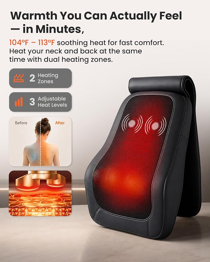 COMFIER Back Massager with Heat and Vibration, Shiatsu Neck and Back Massager for Chair, 8-Node Deep Tissue Massage Pillow with Adjustable Flap, 3 Intensities for Lower Back, Office Chair, Sofa - Image 4