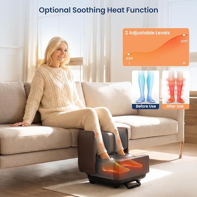 COMFIER 2 in 1 FSA Foot Massager Machine,HSA Shiatsu Foot and Calf Massager with Heat,Kneading,Vibration,Compression Massagers for Feet Health,Plantar Fasclitis,Gift for Mom Dad(Brown) - Image 3
