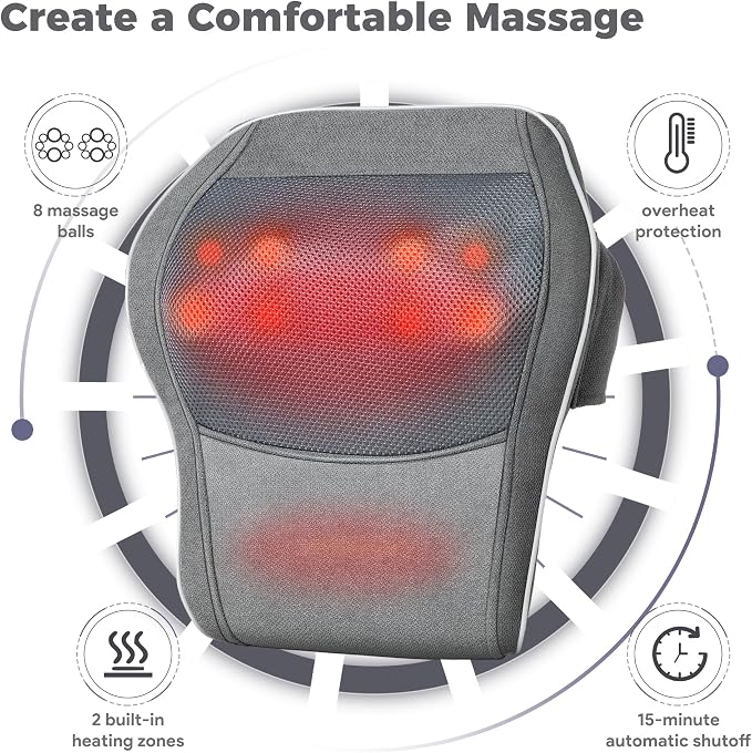 Brelley Shiatsu Neck and Back Massager with Heat, Deep Tissue Kneading Massage Pillow, Electric Massagers with Bi-Directional Rotating Head for Neck, Back, Shoulders, and Legs - Image 6