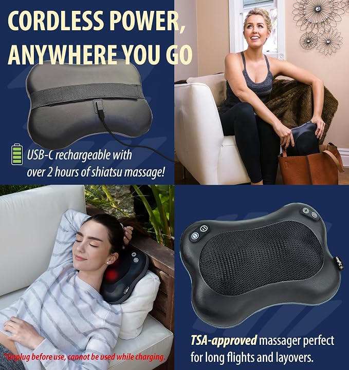 Zyllion ZMA-34RB Back and Neck Massager with Heat for Pain Relief, Black - Image 3