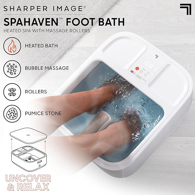 Sharper Image® Spahaven Heated Foot Bath – Bubble Jets, Massage Rollers, 105°F, Pumice Stone Callus Remover| XL Foot Soaking Tub| Feet Scrubber| Home Pedicure Foot Spa| Womens Relief & Relaxation Gift - Image 3