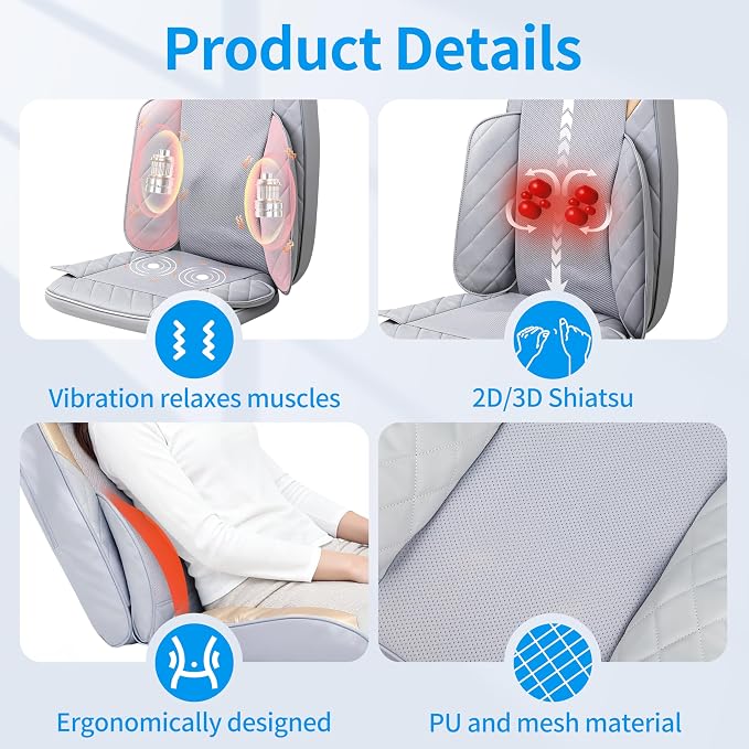 Shiatsu Neck and Back Massager with Heat, Full Back Kneading Back Massager for Fatigue Relief Deep Tissue, Massage Chair Pad with Adjustable Neck Massager, Portable Back Massager for Chair - Image 9