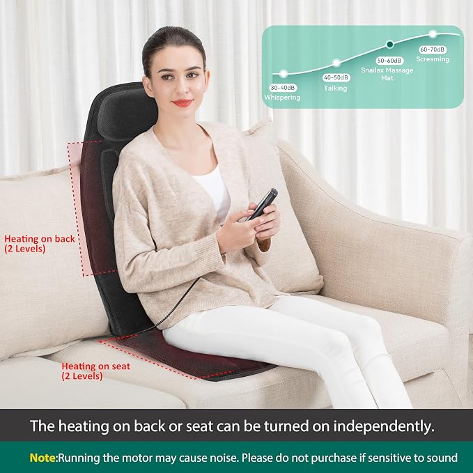 Snailax Vibration Back Massager with Heat, Massage Chair Pad,Black - Image 5