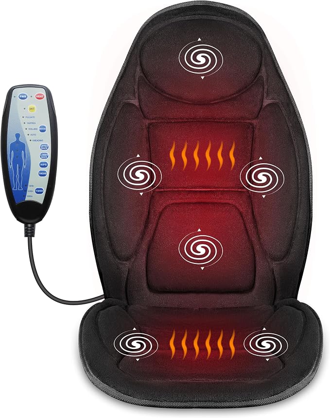 Snailax Vibration Massage Seat Cushion with Heat, Back Massager, Massage Chair Pad with 6 Vibrating Motors and 2 Heat Levels, Chair Massager for Home Office Use(Black) by Snailax