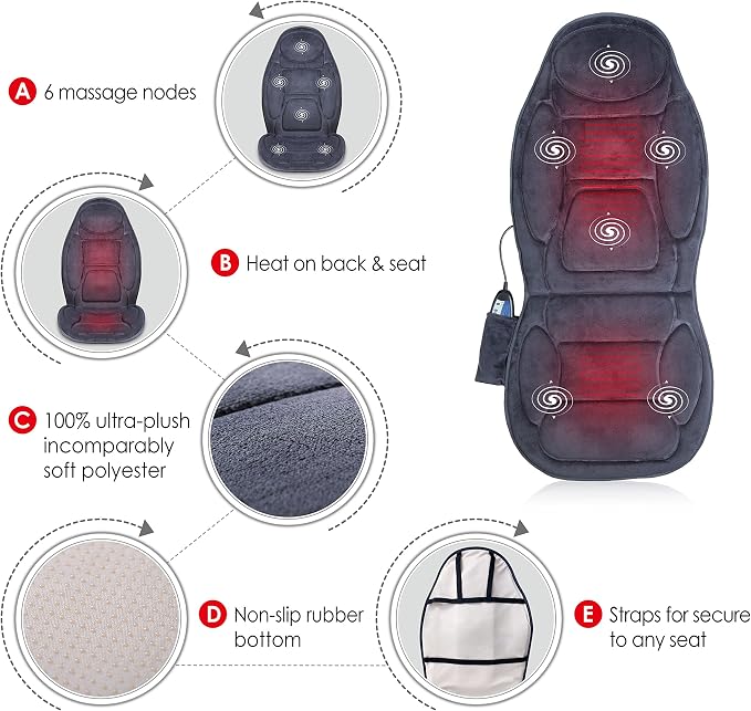 Snailax Back Massager with Heat, Vibration Massage Seat Cushion with 6 Vibrating Motors and 2 Heat Levels, Massage Chair Pad for Home Office use, Gifts for Women, Men - Image 6