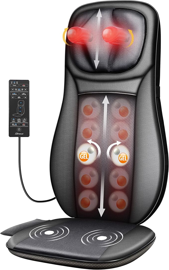 Snailax Chair Back Massager with Heat - Shiatsu Pad, 12 Massage Balls & 3D/4D Mode - Portable Electric Cushion for Shoulder, Leg, Back Pain Relief - Home, Office, Car Use by Snailax
