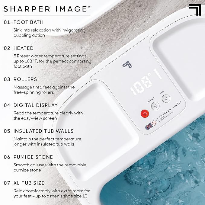 Sharper Image® Spahaven Heated Foot Bath – Bubble Jets, Massage Rollers, 105°F, Pumice Stone Callus Remover| XL Foot Soaking Tub| Feet Scrubber| Home Pedicure Foot Spa| Womens Relief & Relaxation Gift - Image 4